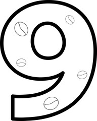 9 nine coffee bean number outline