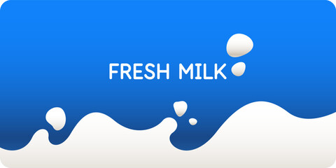 Modern poster fresh milk with splashes on a background. Vector illustration in flat minimalistic style