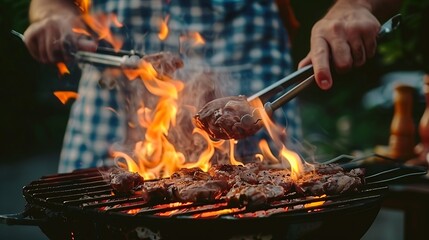 Fototapeta premium A person is cooking meat on a grill.