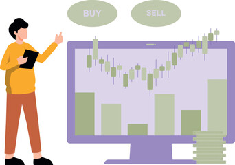 Boy looking at business graph.