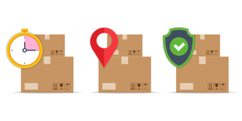 Parcel box or Cardboard box, e-commerce, logistics, delivery, online shopping concept. Delivery home and office. City logistics. Online Express, Free, Fast Delivery, Shipping Delivery