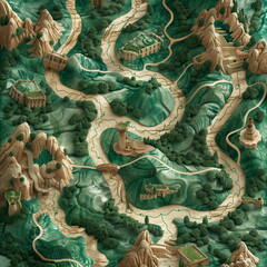 Naklejka premium Quest Map with a Serpentine Trail on Emerald and White for Seamless Navigation