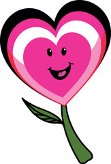 Y2k pink groovy heart flower with smile face.70s and 80s style cute character. Hippie love. Trendy groovy print design for posters, cards, tshirt, Textile, Wrapping Paper, Web Design and Social Media.