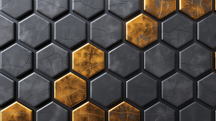 Close-up view of a textured hexagon pattern with metallic details.