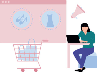 Girl doing online shopping on laptop.