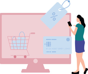 The girl is paying online.