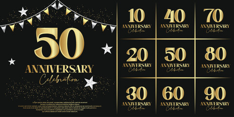 set of anniversary logo flat gold color on black background for celebration moment © MrGraphics1990