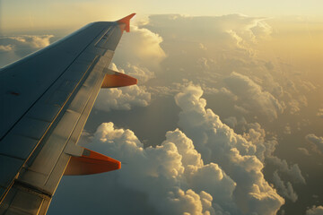 Scenic View of Clouds and Sunset from an Airplane Window