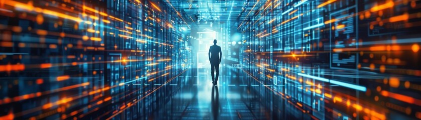 Transformation of business through digital technology. Future and innovation concepts related to the internet and networks. Technology background.