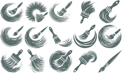 paint brushes and stains in a collection of vector stencil drawings