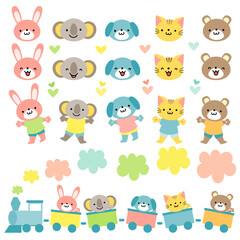 汽車とかわいい動物たちのイラストセット