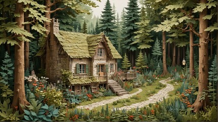 Fototapeta premium A volusive picture of a house in the forest