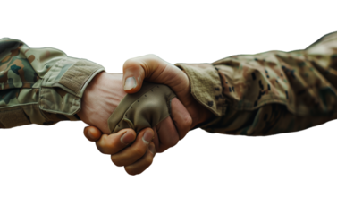 Close-Up of Soldiers Fist Bump in Camouflage Uniforms