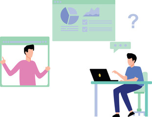 The boy is working on the laptop.