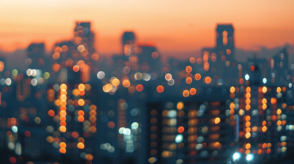 Bright glowing lights of city during evening sky.