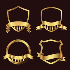 Round gold label with ribbons. Badges template. certificate element in flat style. vector