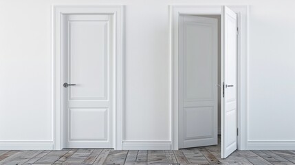 Cut out two white panel doors, one closed, one open