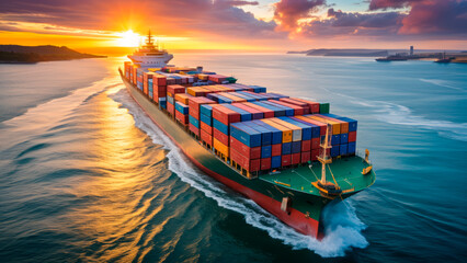 Seascape with container ship