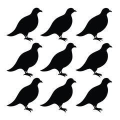 Set of Quail animal black Silhouette Vector on a white background