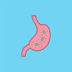 illness stomach with bacteria infection inside cartoon vector illustration