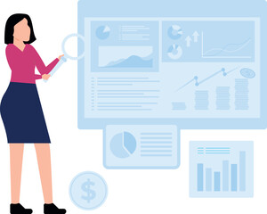 Girl working on business chart graph.