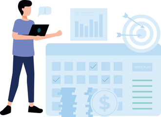 The boy is making a work schedule.