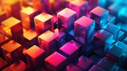 Obraz premium vibrant abstract digital art featuring glowing geometric cubes with a mix of warm and cool colors.