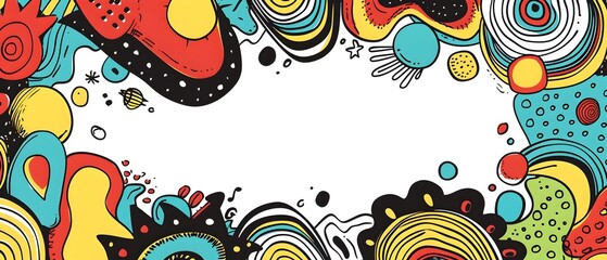 Fototapeta premium Vibrant Doodle Print Border with Blank Space for Business Background