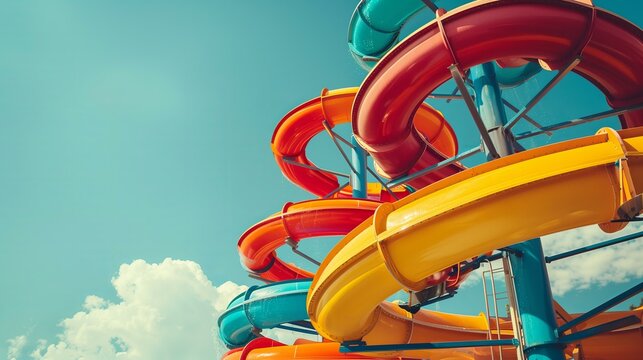 tube water slides against blue sky background