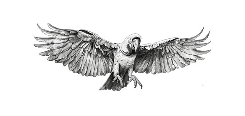 Naklejka premium parrot Engraving style. Simple pencil drawing vector