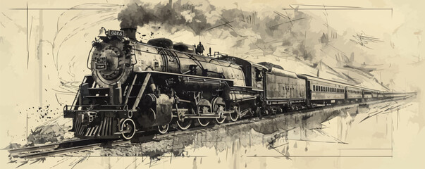 Locomotive hand drawn sketch illustration