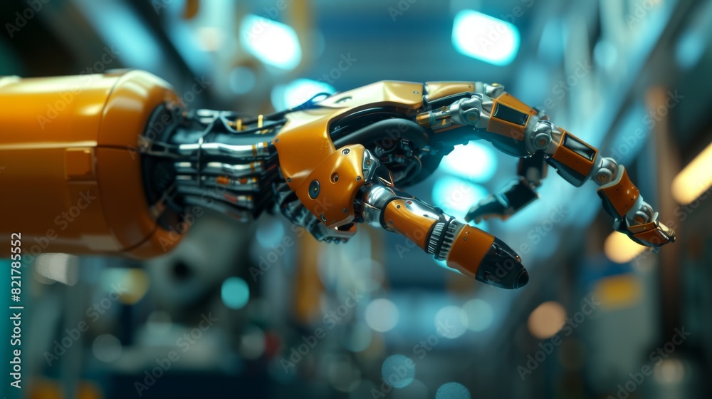 Poster a 3d rendering of a mockup user interface for a robot arm factory production manufacturing software.