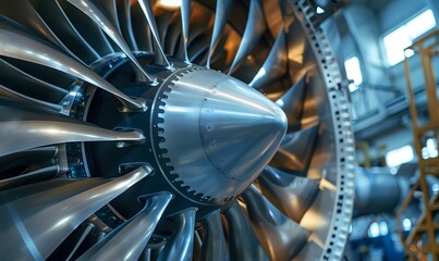 fan blade and spinner cone in an aircraft s turbofan engine , Generative AI