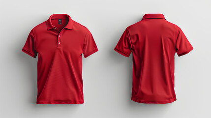 Front and back red polo shirt mockup white background