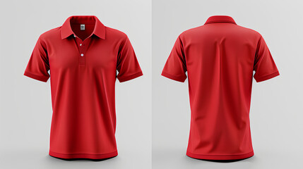 Front and back red polo shirt mockup white background