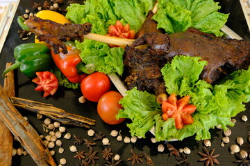 Kambing Guling, whole mutton barbeque. Popular food in Indonesia. Indonesian food. Javanese food. 