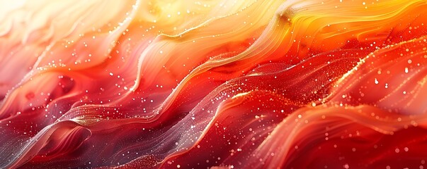 Energetic waves in bright red and orange, creating a sense of lively motion across the lower part of the image from left to right.