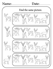 Deer Puzzle. Printable Activity Page for Kids. Educational Resources for School for Kids. Kids Activity Worksheet. Find Similar Shape