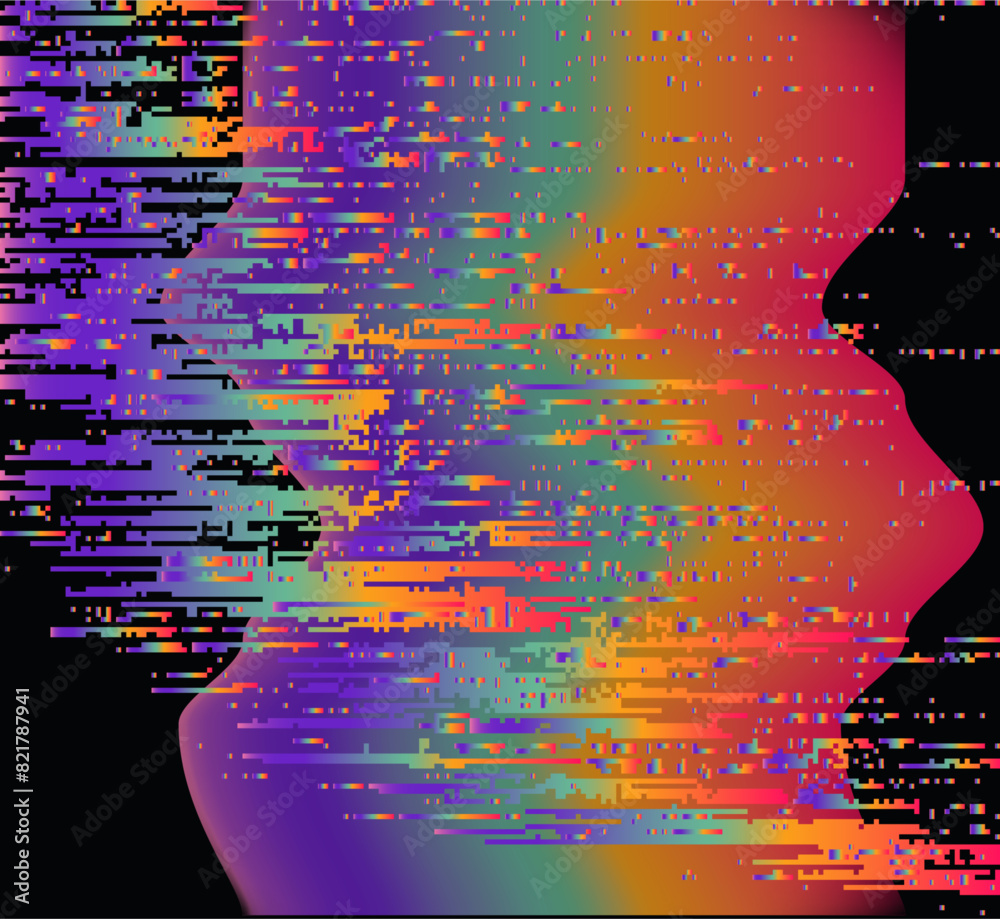 Poster  A vivid VHS screen image with a square-like depiction of visual disturbances. Vector abstract illustration.
