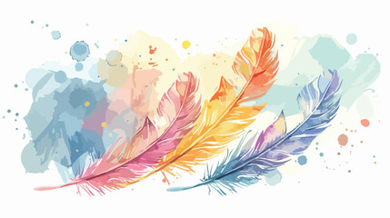Banner with watercolor feathers. Hand drawn. Boho illustration