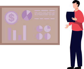 The boy is working on a dollar chart graph.