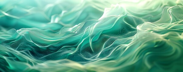 Abstract green waves with hints of cyan, flowing gracefully along the bottom edge from left to right.