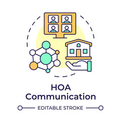 HOA communication multi color concept icon. Property management, association networking. Round shape line illustration. Abstract idea. Graphic design. Easy to use in infographic, presentation