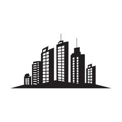 Real Estate House Silhouette Company Buildings Abstract Logo Design With City Skyline Template.
