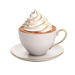 Cup of Hot Coffee with Whipped Cream on Top Isolated on Transparent Background, PNG, Cut Out.