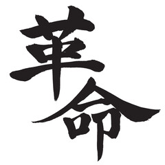 革命　筆文字素材の手書きの墨で書いた文字 斜め配置