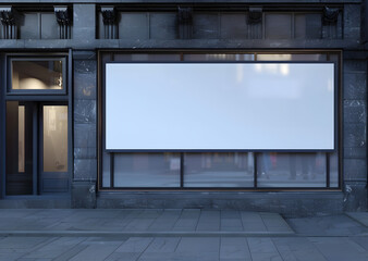 Blank whiteboard on the window glass, horizontal, outdoors billboard. front view. copy space, mockup product.