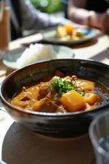 Japanese traditional curry. Rice meat. Food Photography
