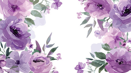 Purple green floral watercolor frame for wedding birt