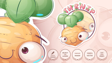 Turnip Cartoon Character. Cute Vegetable. Illustration for Kids